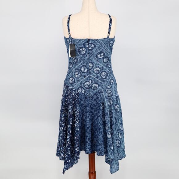 Lauren Ralph Lauren Women Blue Linen Patchwork-Print Flare Midi Dress Size 12 - Picture 5 of 5